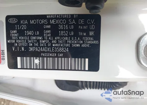 2020 Kia Rio S from USA, damaged, VIN 3KPA24ADXLE358824